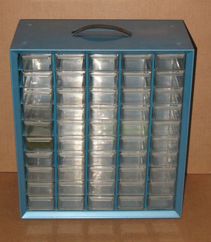 Vintage Blue Metal Akro-Mils Gadget Cabinet 50 Drawers Parts Organizer Bin