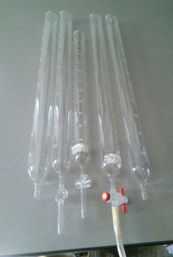 Lot of 5 kimble kimax 1000ml graduated cylinder lab glass 500ml stopcock for sale
