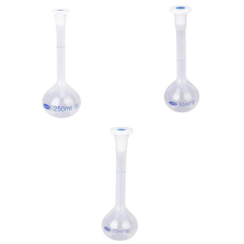 3x plastic volumetric flask with cap for laboratory test -25ml,50ml,250ml for sale