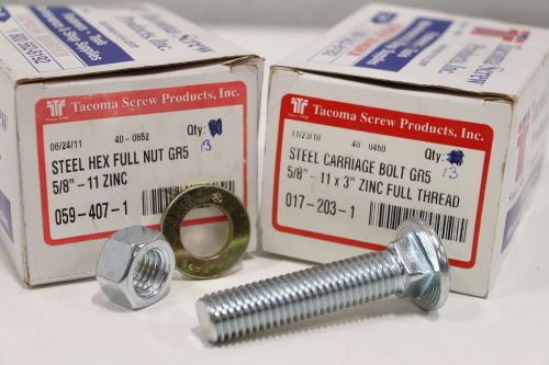 Lot 13) tacoma screw steel carriage bolt gr5 5/8&#034;-11&#034;x3&#034; zinc screw/bolt/washer for sale