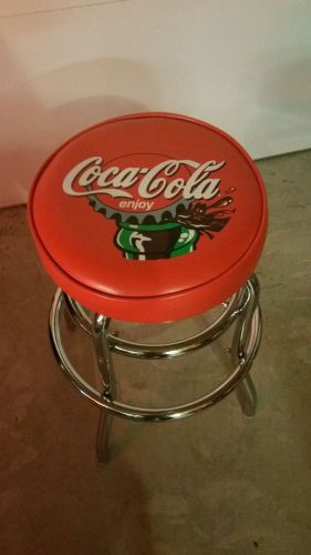 COCA COLA BAR STOOL PADDED RED 24 INCH HIGH CHROME BASE 13 INCH SEAT GENTLY USED