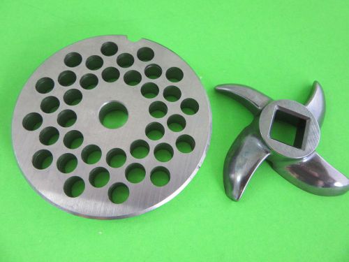 #22 x 5/16&#034; meat grinder plate &amp; knife stainless fits hobart tor-rey lem mtn etc for sale