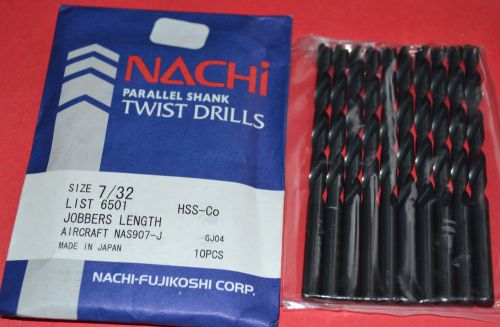 10 Pcs NACHI 7/32&#034; Jobbers Length - Aircraft style- Black Oxide HSS-Co  Drills