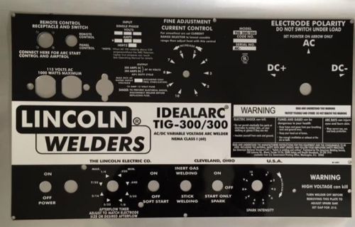 Lincoln Electric Arc Welder Idealarc TIG-300/300 Replacement Control Plate