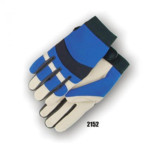 MEDIUM Blue and Beige Pigskin Palm Gloves with Knit Back Bald Eagle Gloves 2152