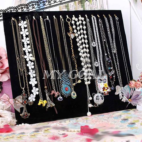 Blk Velvet Necklace Chain Jewelry Display Holder Stand Easel Organizer Rack