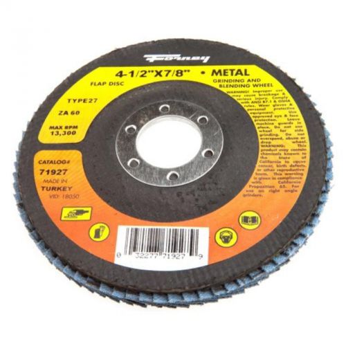 4-1/2&#034; 60-grit type 27 flap disc blue zirconia with 7/8&#034; arbor forney 71927 for sale