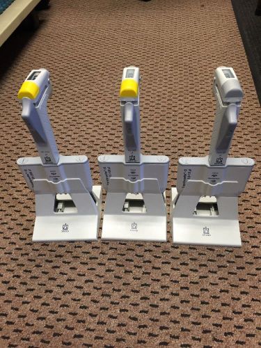 Set Of 3 BrandTech Transferpette 12 Channel Manual Pipettes, With Stand