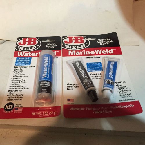 J-B Weld 8272 Marine Weld &amp; J-B Weld WaterWeld 8277 Lot of &#039;2&#039; NIB Packages