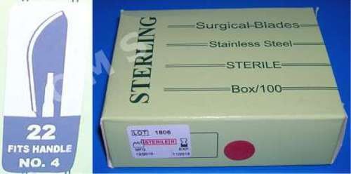 STERLING #22 Sterile Surgical Blades Scalpels Stainless 100/BX Podiatry Pedicure