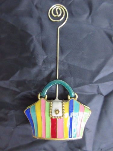 Enameled Rainbow Colored Purse Handbag Shaped Note Picture Message Holder