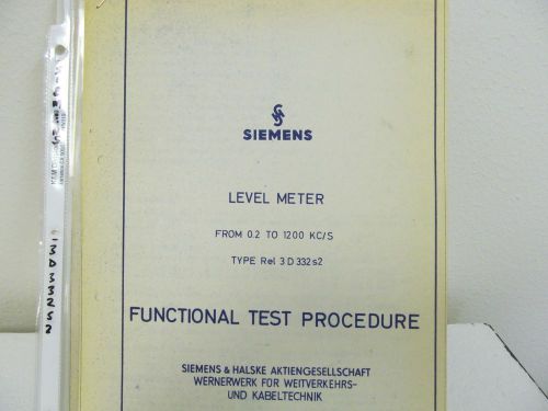 Siemens Level Meter (0.2 to 1200 KC/S) Functional Test Procedure