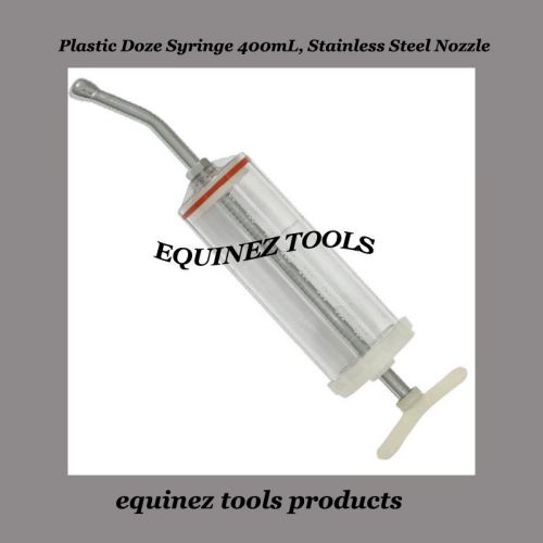Plastic Dose Syringe 400mL, Stainless Steel Nozzle, Dental,Equine