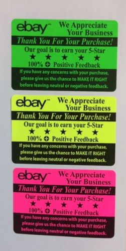 60 Ebay Thank You For Your Purchase Stickers NEON 2 x 3  5 Star Rating Label FB