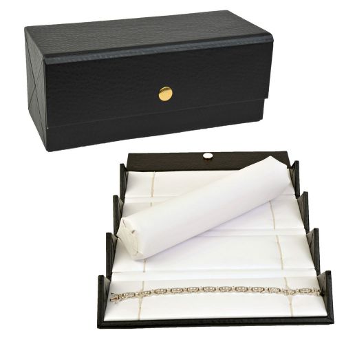 Jewelry Box Storage Travel Case Fold Folding Black Leatherette Bracelet Medium