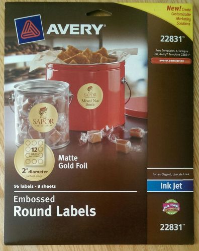 Avery 22831 Embossed Round Labels, Matte Gold Foil, 2 &#034; diameter, 2 Pack