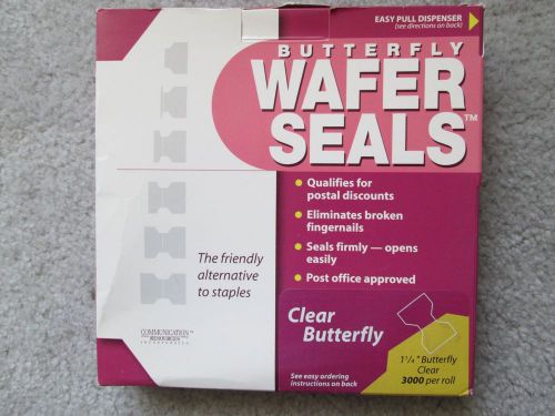 1 1/4&#034;  Butterfly Wafer Seals/Mailing Tabs 3,000 per roll Postal approved Clear