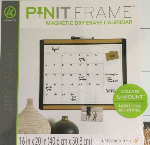 U Brands Pin-it Magnetic Dry Erase Monthly Calendar Board, 20 X 16 Inches, Blac