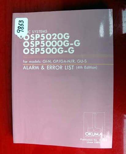 Okuma CNC Sytems Alarm &amp; Error List: With OSP5020G, Pub# 3173-E, Inv 9853