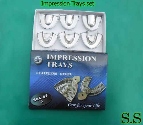 6 Dental Impression Trays set Solid Denture Instruments