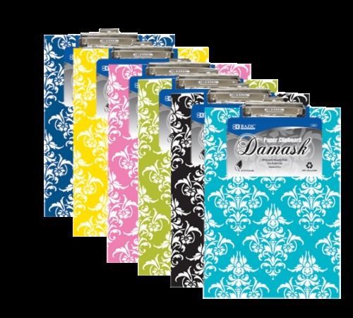 DAMASK STANDARD SIZE CLIPBOARD WITH LOW PROFILE. 6 ASSORTED COLORS. LOT OF 12 *