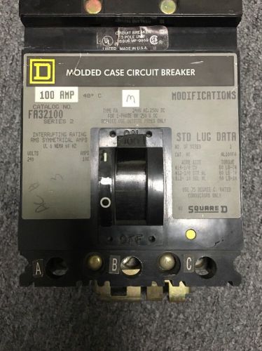 Square d fa32100 100 amp 3 pole circuit breaker for sale
