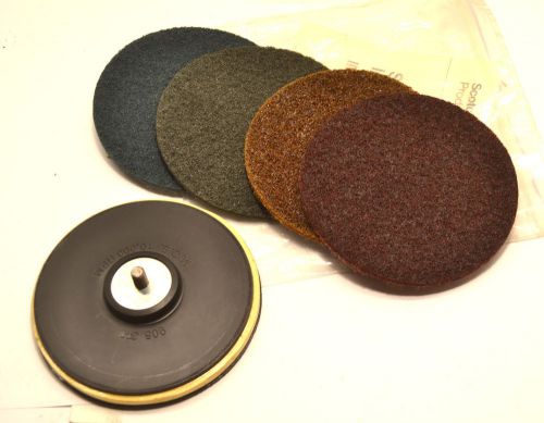 New 5 pc 3m scotch-brite 905s surface conditioning 5&#034; holder &amp; discs pack wl65.6 for sale