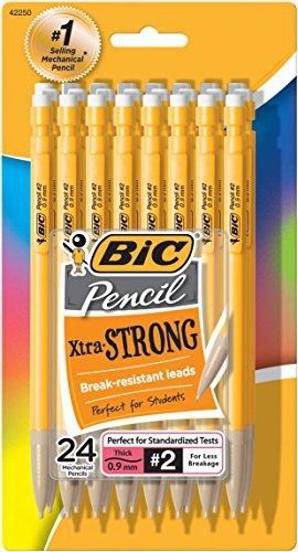 BIC Pencil Xtra Strong (Yellow Barrels), Thick Point (0.9 mm), 24-Count