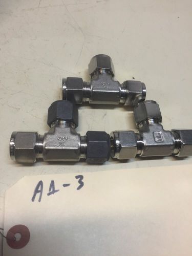 New qty 3 parker instrument fittings 1/2&#034; union tee 8-8-8 jbz-ss 316 warranty for sale