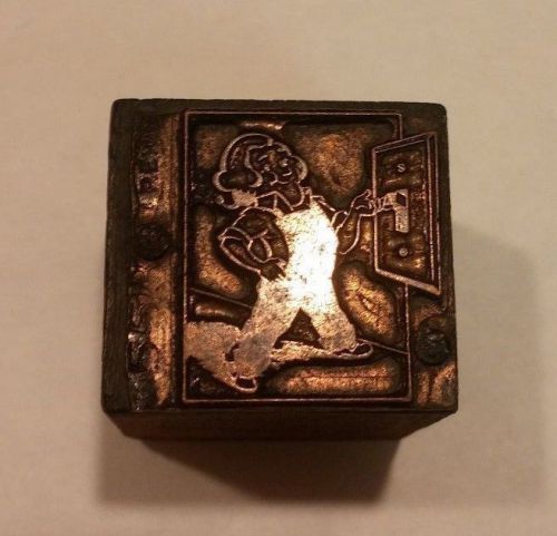 Vintage Antique Letterpress Printer Block &#034;Man Pushing A Switch&#034;