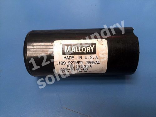 Front Load Washer Milnor Capacitor Mallory 09A060 189-227Mfd 250Vac Used
