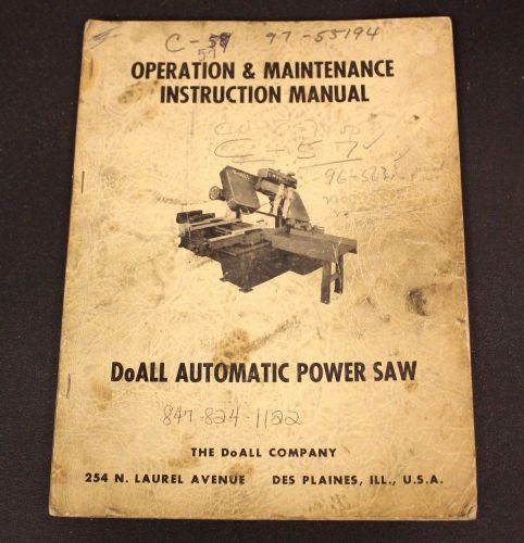 DoAll Automatic Power Saw - Operation &amp; Maintenance Manual