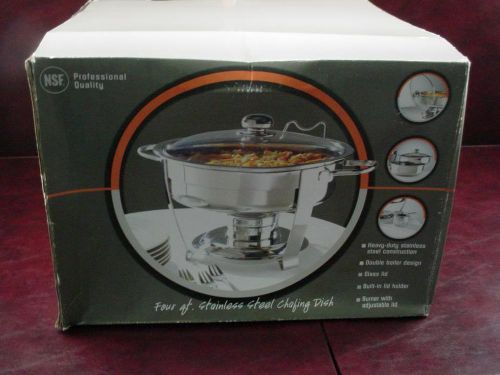 New 4 qt nsf professional quality stainless steel chafing dish double boiler nib for sale