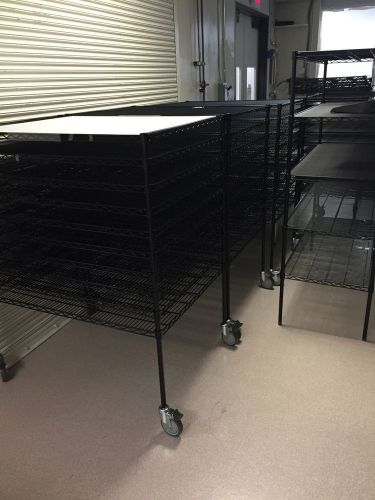 Black Mobile Shelving on Wheels. QTY approx 100 units. Looking for swift sale