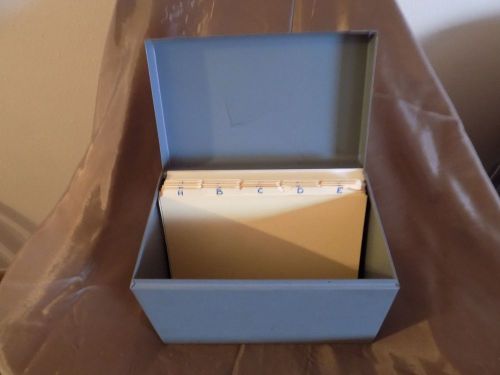 Heavy duty metal file box for 5x8 index cards comes with cards and dividers for sale