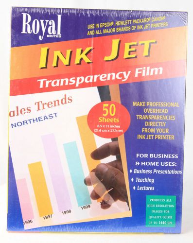 Royal brites ink jet transparency film, 50 sheets 8.5 x 11. office supply. for sale