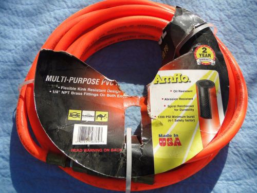 Amflo orange 300 psi pvc air hose 3/8&#034; x 25&#039; with 1/4&#034; npt brass end fittings for sale