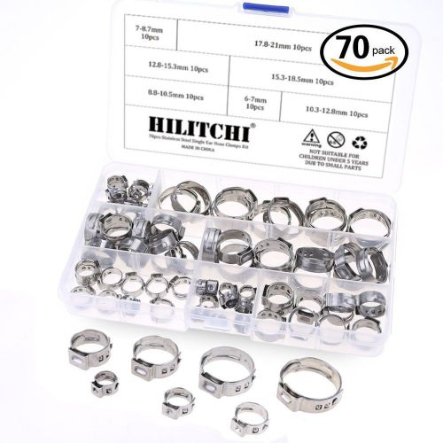 Hilitchi 70pcs stainless steel single ear hose clamps kit for sale