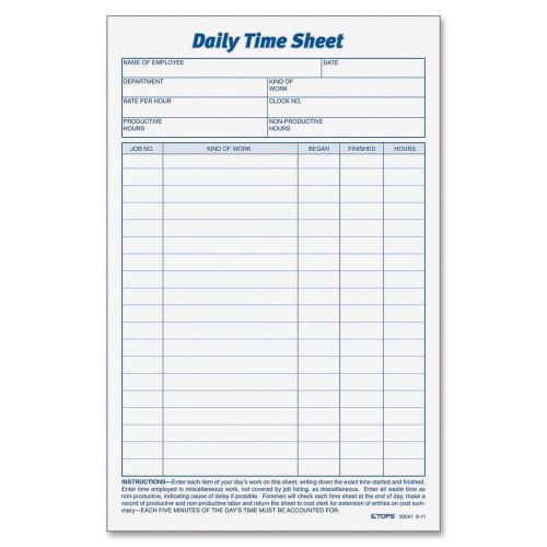 Tops daily employee time and job sheet 6 x 9.5 inches 100 sheets per pad 2 pa... for sale