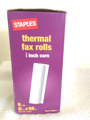 STAPLES THERMAL FAX PAPER  6 ROLL PACKAGE Item # 269571, NEW