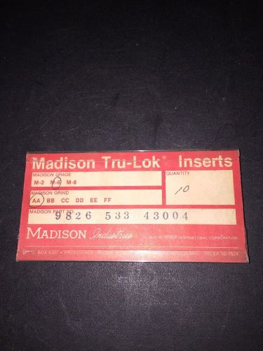 New Pack Of (10) Madison Tru-Lok 9826-533-43004 Carbide Inserts