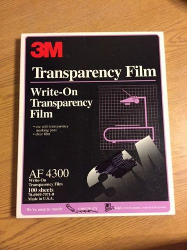 NEW 3M WRITE-ON TRANSPARENCY FILM AF 4300 100 SHEETS clear film use with pens