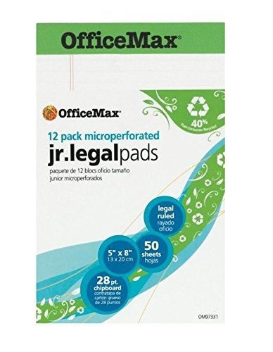 OfficeMax Recycled Perforated Pad, 5&#034; x 8&#034;, Jr. Size, Legal Rule, White