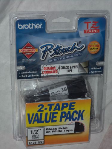 2 BROTHER TZ-231 P-TOUCH CARTRIDGES TAPE REFILL! 1/2&#034; BLACK PRINT ON WHITE TAPE!