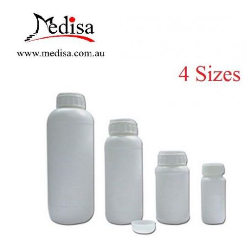 Plastic storage bottles, cylindrical, graduated with screw cap &amp; inner stopper for sale