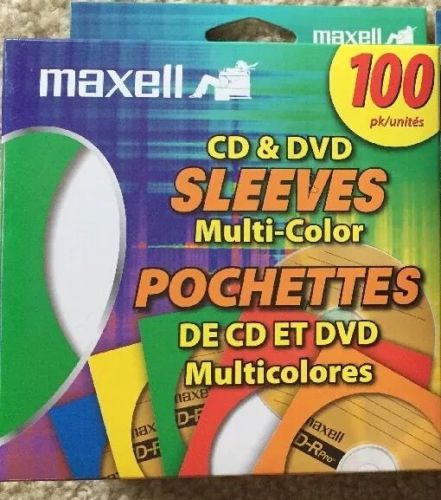Maxell multi-color cd/dvd sleeves - 100 sleeves (190132) new for sale