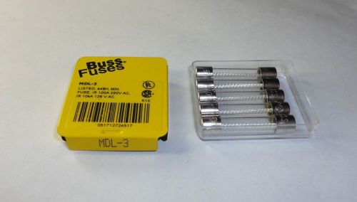 BOX OF 5 NOS TYPE 3AG BUSSMANN  MDL 3 AMP SLOW BLOWING FUSES  250V