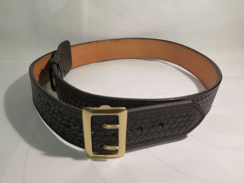 Gould &amp; Goodrich Leather Duty Belt Size 48 Black, Basket Weave, Solid Brass Bckl