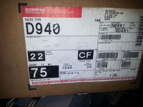 New sealed air cryovac film shrink film d940 22&#034; x 1640 ft clear 75 gauge for sale