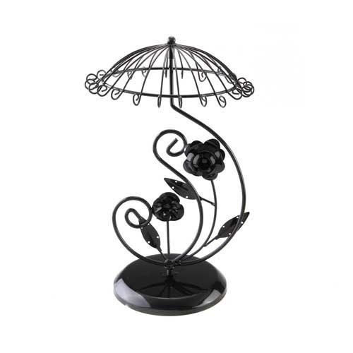 Black metal rose umbrella necklace jewelry display stand holder 13x8&#034; ed for sale